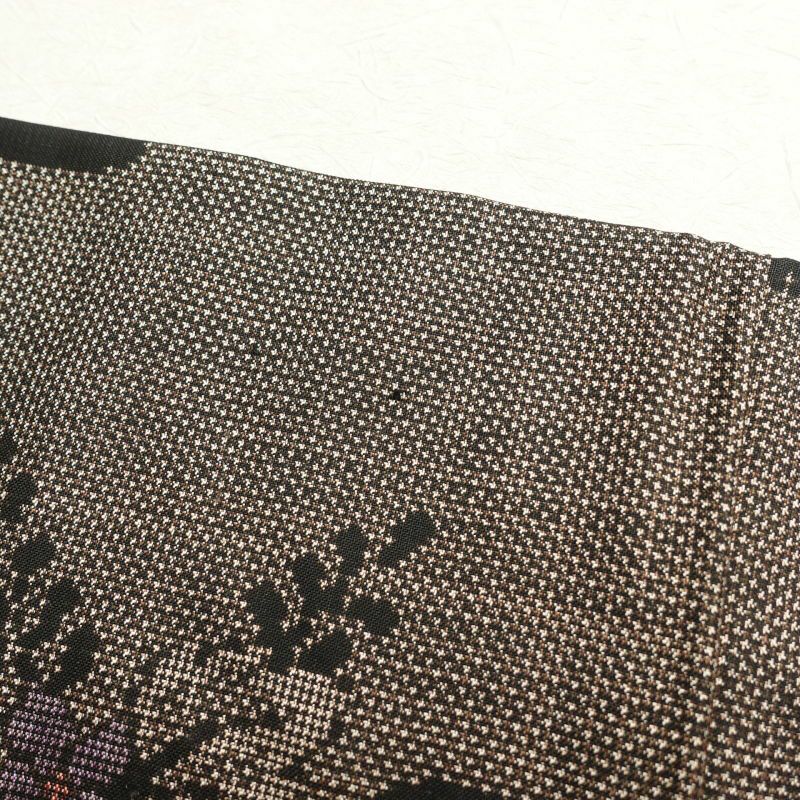 紬 しつけ糸付き 正絹 木の葉・植物柄 紬着物 袷仕立て 茶_画像24