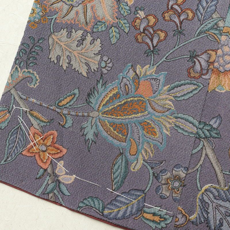 小紋 美品 しつけ糸付き 縮緬 正絹 幾何学柄・抽象柄 袷仕立て 紫・藤色_画像12