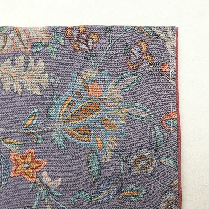 小紋 美品 しつけ糸付き 縮緬 正絹 幾何学柄・抽象柄 袷仕立て 紫・藤色_画像17