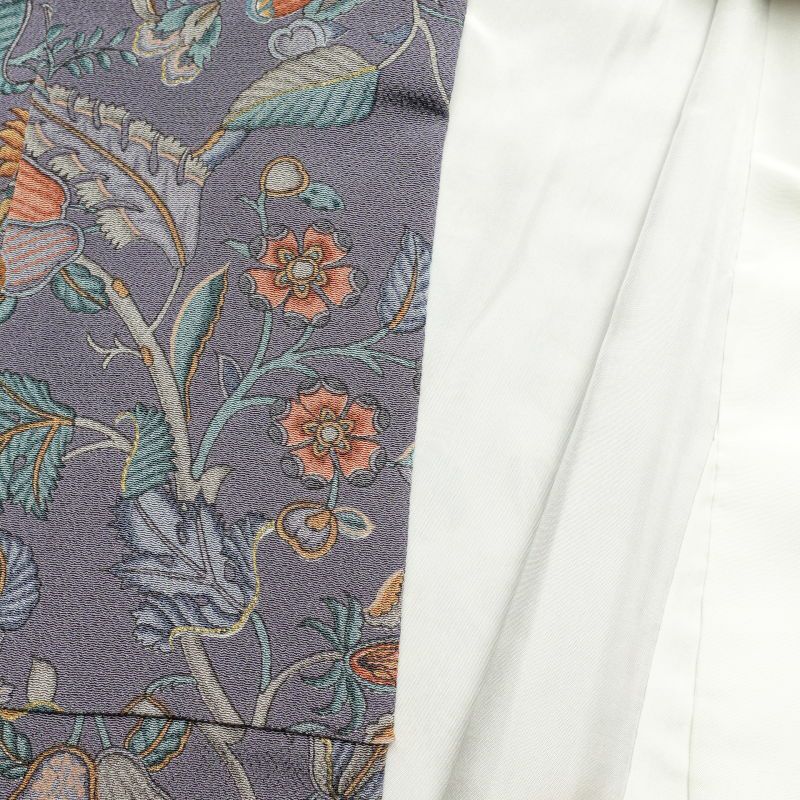 小紋 美品 しつけ糸付き 縮緬 正絹 幾何学柄・抽象柄 袷仕立て 紫・藤色_画像25