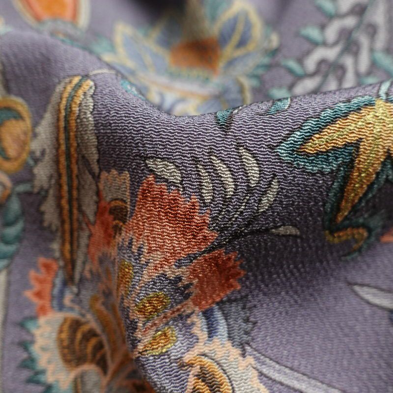 小紋 美品 しつけ糸付き 縮緬 正絹 幾何学柄・抽象柄 袷仕立て 紫・藤色_画像29