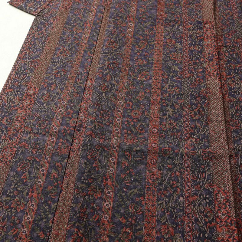 小紋 良品 正絹 紬地 小紋着物 花柄 袖無双・胴抜き 紫・藤色_画像5