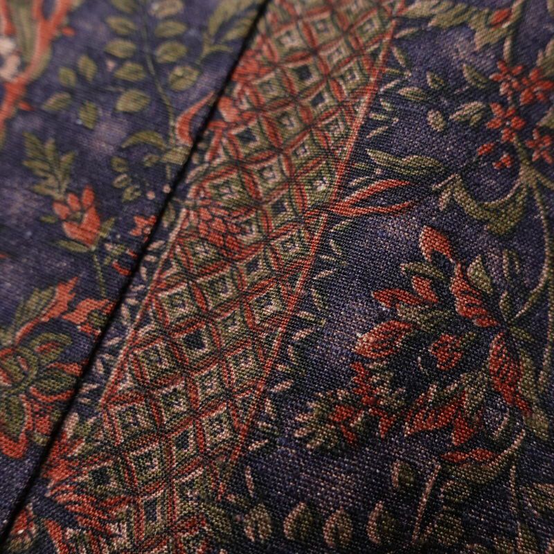 小紋 良品 正絹 紬地 小紋着物 花柄 袖無双・胴抜き 紫・藤色_画像8