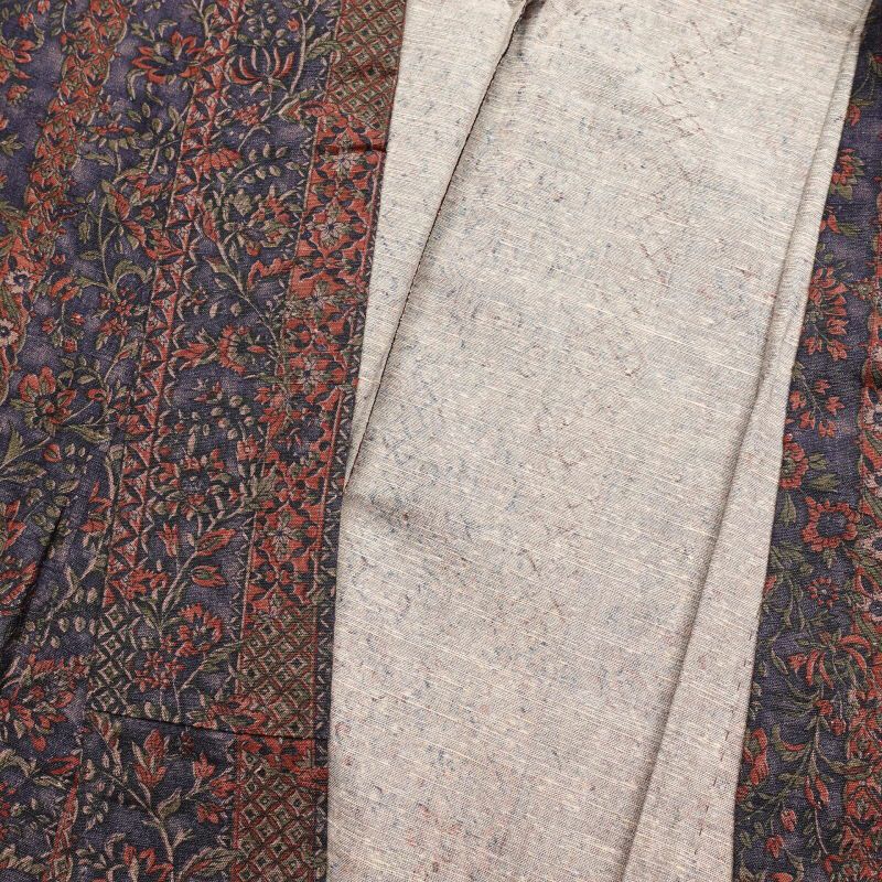 小紋 良品 正絹 紬地 小紋着物 花柄 袖無双・胴抜き 紫・藤色_画像23