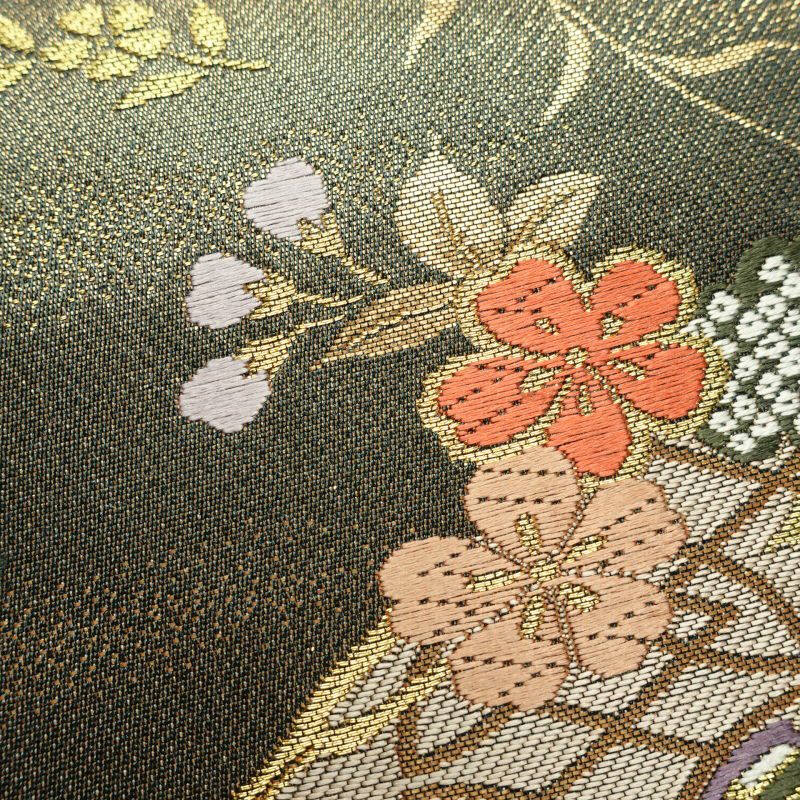 袋帯 六通柄 フォーマル用 正絹 古典柄 亀甲 緑・うぐいす色_画像4