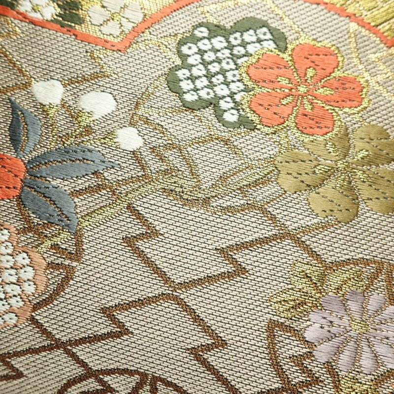 袋帯 六通柄 フォーマル用 正絹 古典柄 亀甲 緑・うぐいす色_画像9