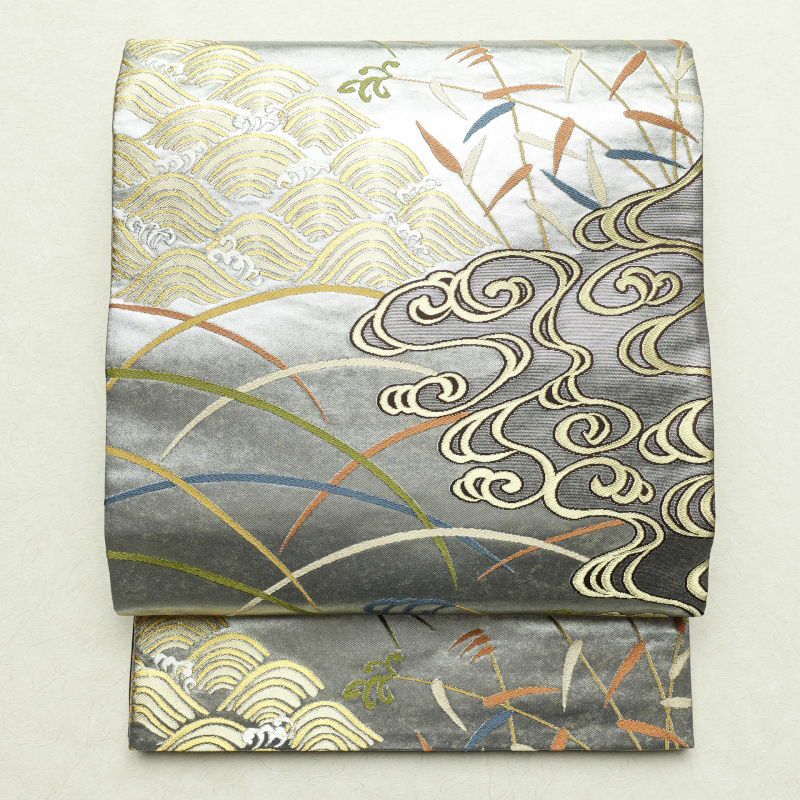 袋帯 六通柄 フォーマル用 正絹 波 古典柄 金・銀_画像1