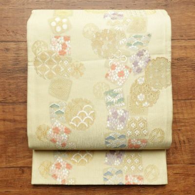 袋帯 六通柄 フォーマル用 正絹 古典柄 黄・黄土色