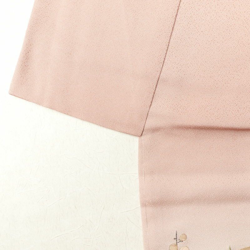 色留袖 美品 琳派祥鶴図 丹後ちりめん 金糸 刺繍 しつけ糸付き 正絹 古典柄 袷仕立て ピンク_画像13