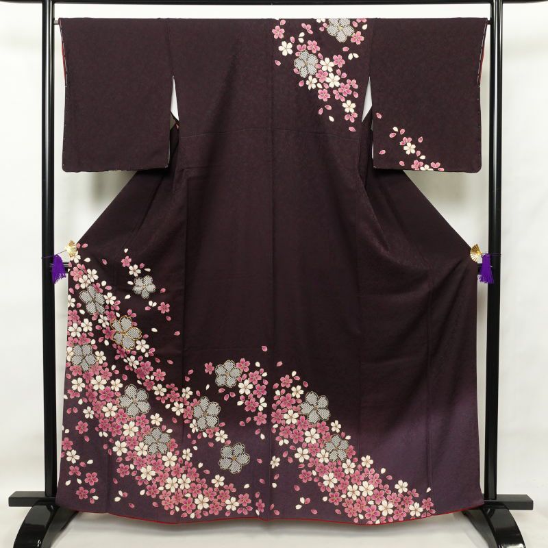 訪問着 良品 金駒刺繍 金彩 正絹 花柄 身丈161cm 裄丈67cm 桜 袷仕立て