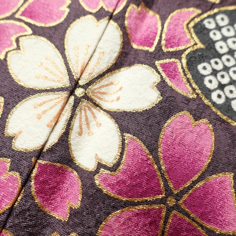 訪問着 良品 金駒刺繍 金彩 正絹 花柄 桜 袷仕立て 紫・藤色_画像10