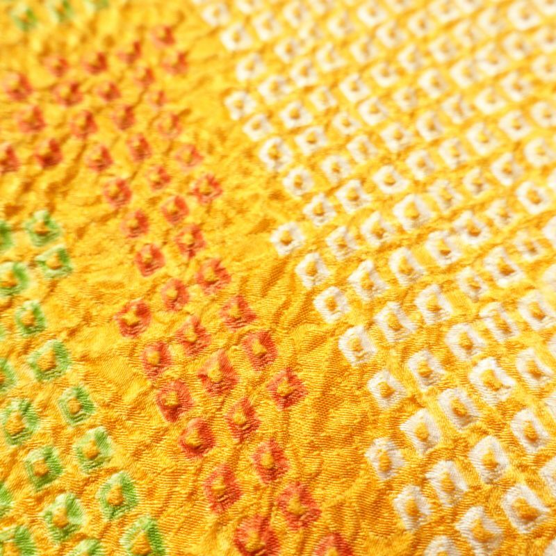 小紋 良品 総絞り 正絹 幾何学柄・抽象柄 袷仕立て 橙 やまと謹製_画像7