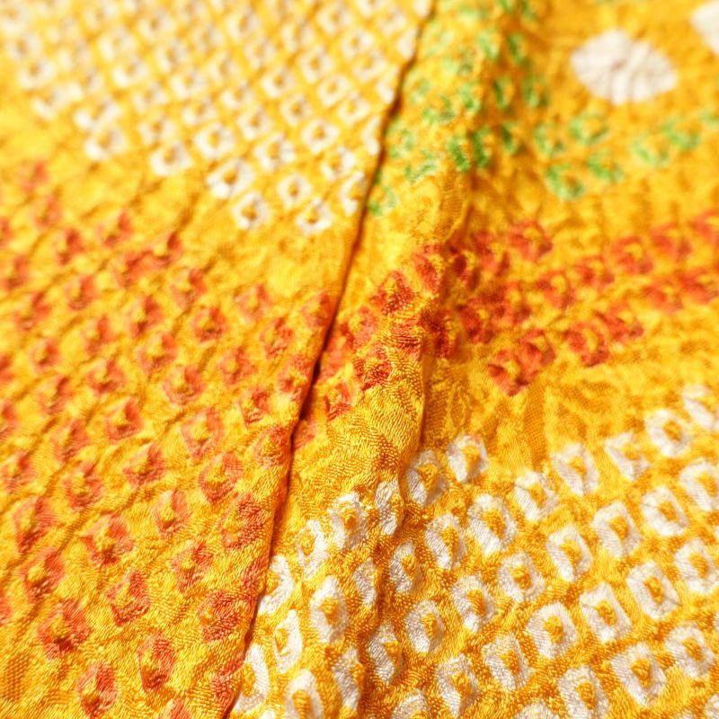 小紋 良品 総絞り 正絹 幾何学柄・抽象柄 袷仕立て 橙 やまと謹製_画像8