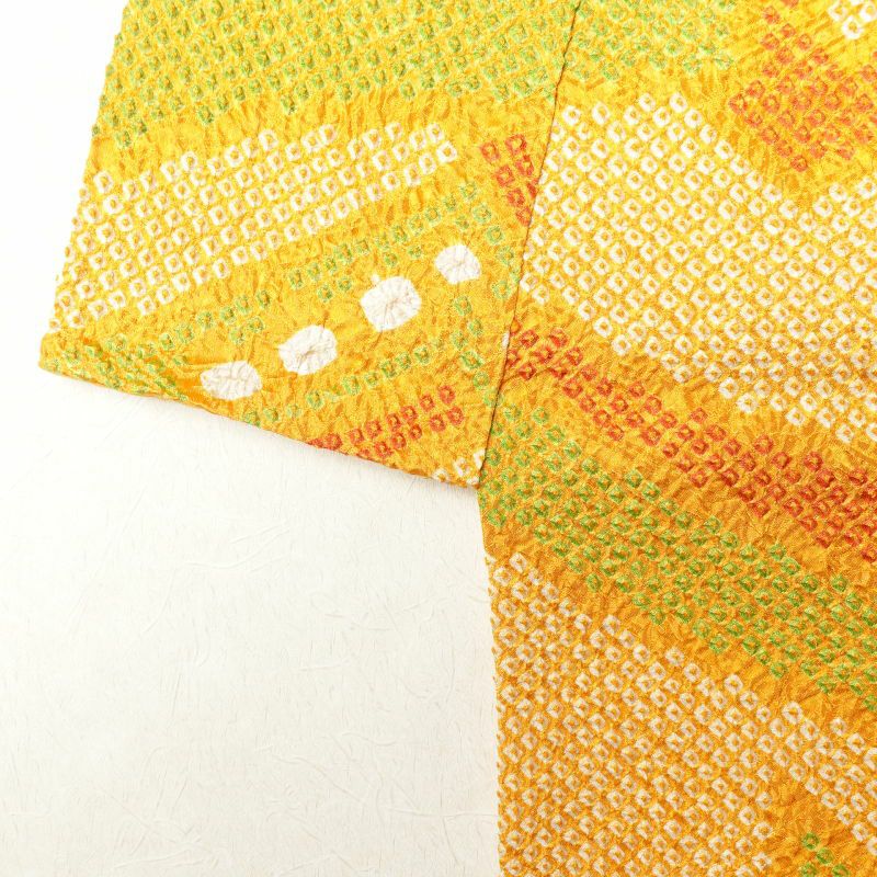 小紋 良品 総絞り 正絹 幾何学柄・抽象柄 袷仕立て 橙 やまと謹製_画像12