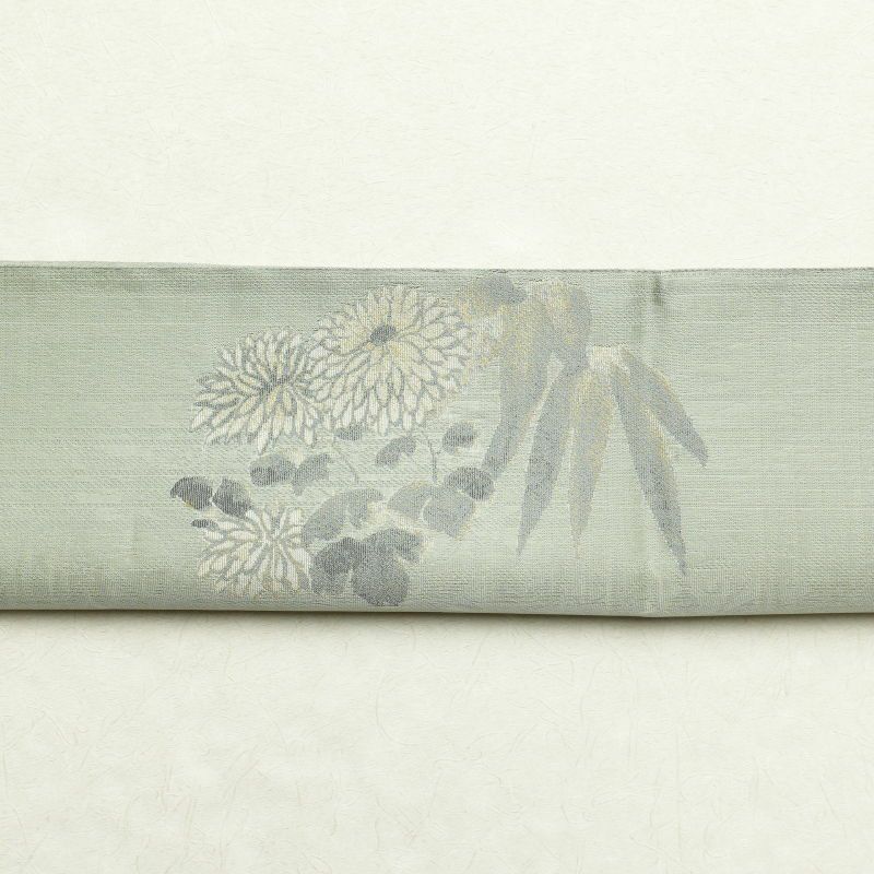 袋帯 落款入り 太鼓柄 良品 正絹 木の葉・植物柄 緑・うぐいす色_画像21