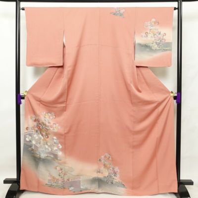訪問着 正絹 金彩 刺繍 箔 古典柄 袷仕立て 身丈168cm 裄丈65cm ピンク