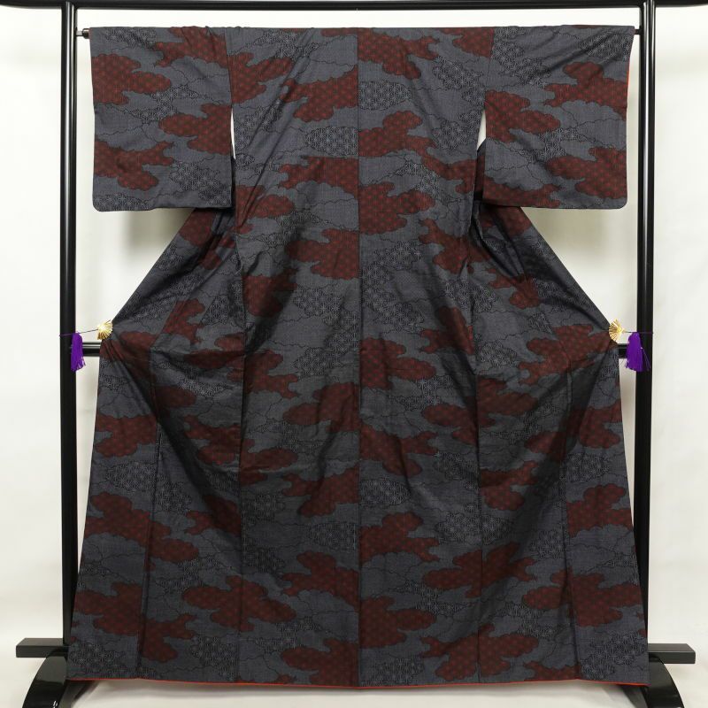 紬 正絹 紬着物 古典柄 ツムギ 袷仕立て つむぎ 青・紺_画像1