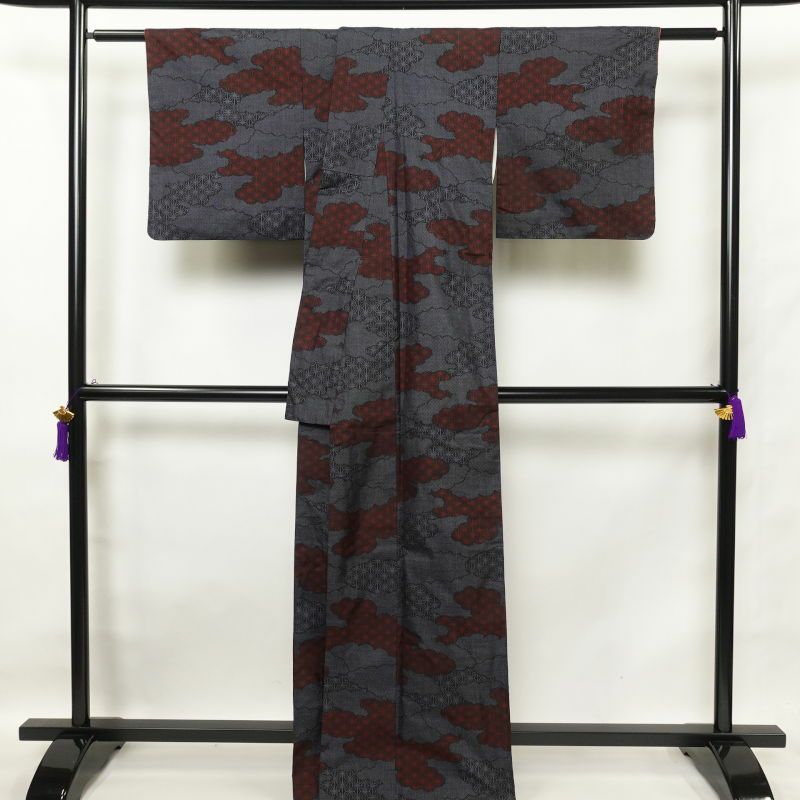 紬 正絹 紬着物 古典柄 ツムギ 袷仕立て つむぎ 青・紺_画像2