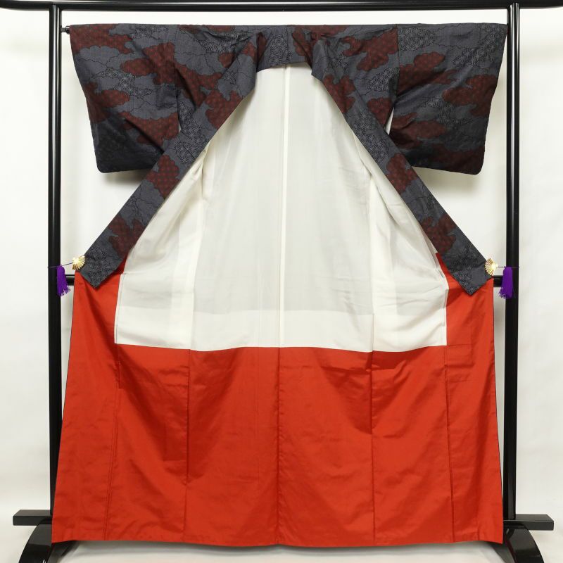 紬 正絹 紬着物 古典柄 ツムギ 袷仕立て つむぎ 青・紺_画像3