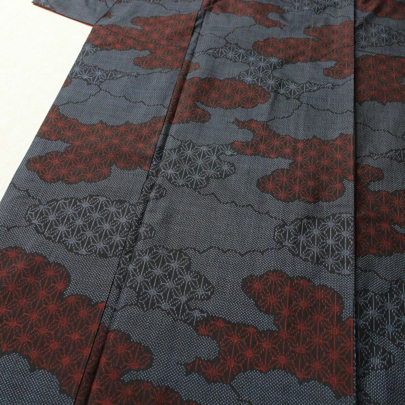 紬 正絹 紬着物 古典柄 ツムギ 袷仕立て つむぎ 青・紺_画像5