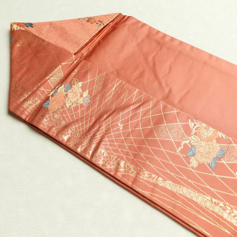 名古屋帯 六通柄 美品 正絹 古典柄 名古屋仕立て ピンク_画像25