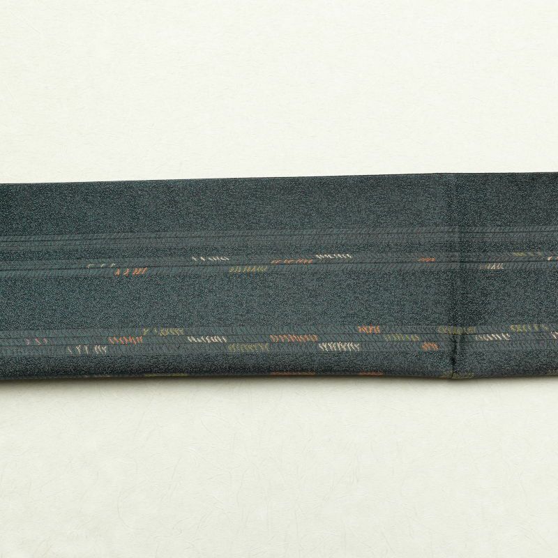 袋帯 六通柄 良品 一般用 正絹 縞柄・線柄 緑・うぐいす色_画像18