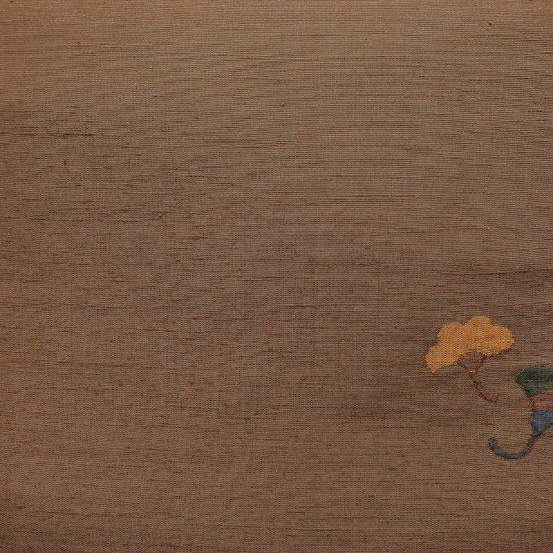 袋帯 紬 太鼓柄 一般用 正絹 木の葉・植物柄 茶_画像2