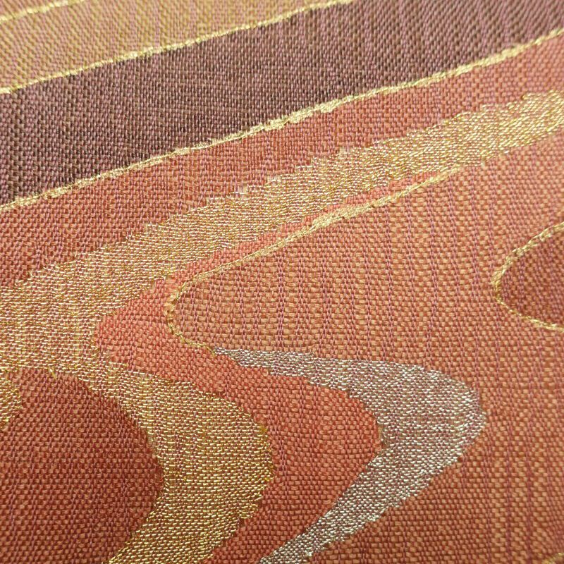 袋帯 夏用 太鼓柄 美品 フォーマル用 正絹 流水・波柄 小豆・エンジ_画像5