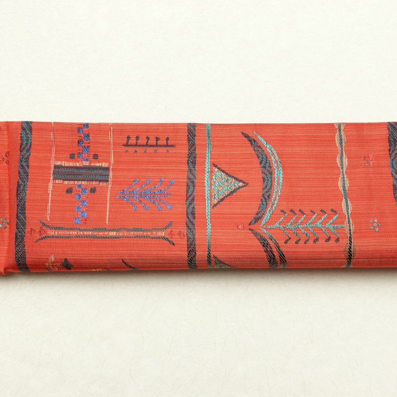 袋帯 六通柄 美品 一般用 正絹 幾何学柄・抽象柄 赤・朱_画像19