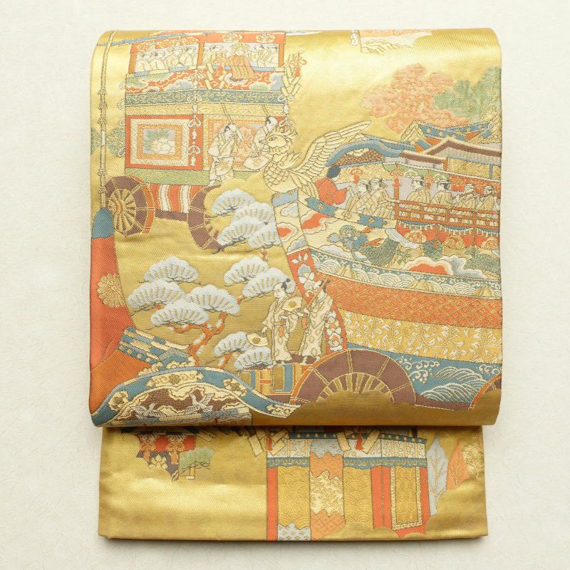 袋帯 本金箔 京洛祇園祭還幸絵巻 全通柄 フォーマル用 正絹 風景柄 金