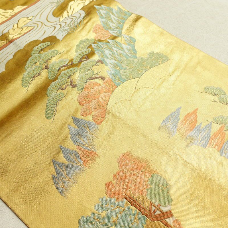 袋帯 本金箔 京洛〓園祭還幸絵巻 全通柄 フォーマル用 正絹 風景柄 金・銀_画像27
