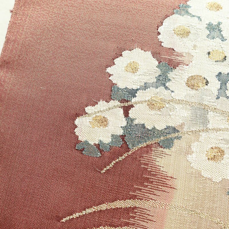 袋帯 太鼓柄 フォーマル用 正絹 花柄 小豆・エンジ_画像7