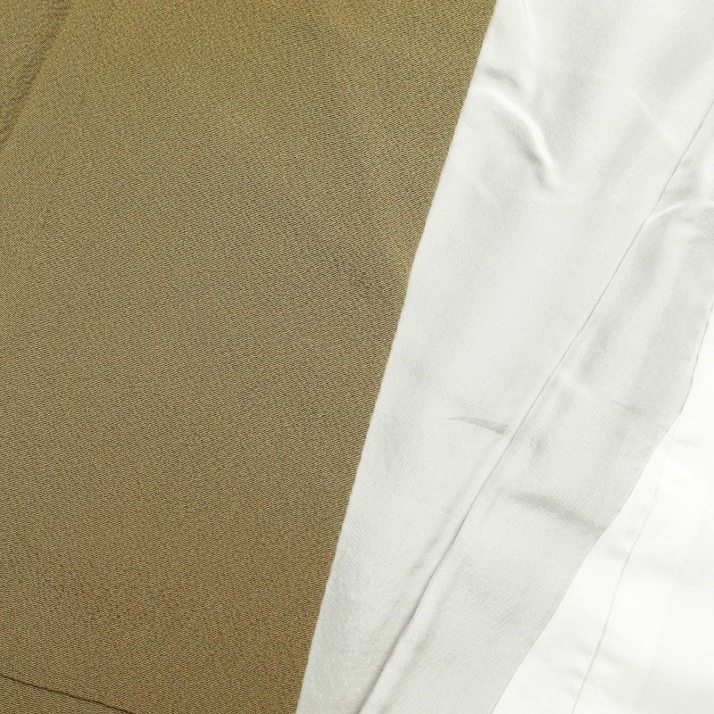 付け下げ ちりめん 金彩 正絹 人物・動物柄 袷仕立て 黄・黄土色_画像27