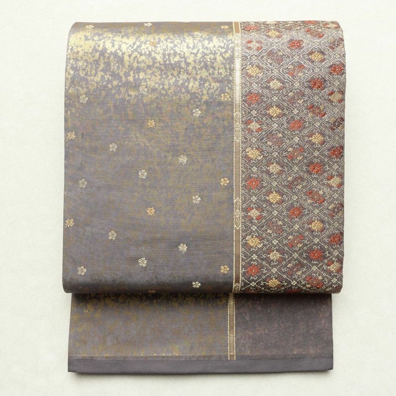袋帯 六通柄 フォーマル用 正絹 箔 金糸 古典柄 紫・藤色_画像1