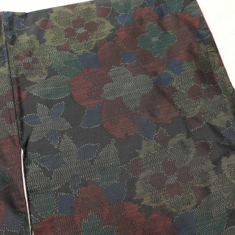 紬 良品 正絹 紬着物 花柄 袷仕立て つむぎ 黒_画像15