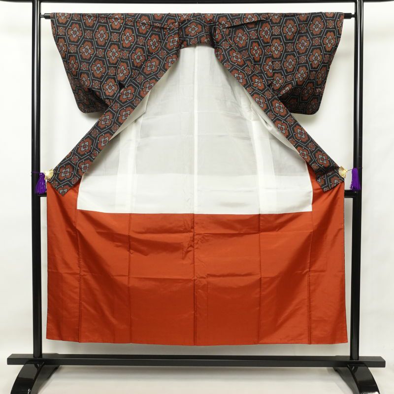 紬 正絹 幾何学柄・抽象柄 袷仕立て 黒_画像3