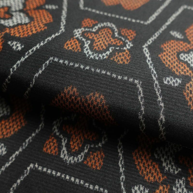 紬 正絹 幾何学柄・抽象柄 袷仕立て 黒_画像27