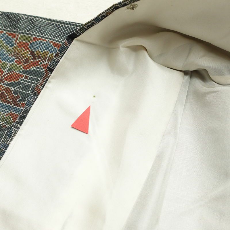 紬 しつけ糸付き 正絹 幾何学柄・抽象柄 袷仕立て 青・紺_画像30
