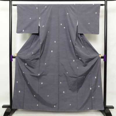 紬 美品 しつけ糸付き 紬着物 正絹 幾何学柄・抽象柄 身丈163cm 裄丈63cm つむぎ 袷仕立て グレー
