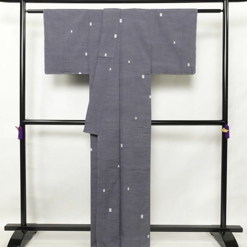 紬 美品 しつけ糸付き 紬着物 正絹 幾何学柄・抽象柄 つむぎ 袷仕立て グレー_画像2