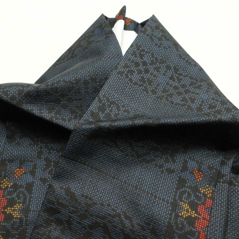 紬 良品 しつけ糸付き 正絹 幾何学柄・抽象柄 袷仕立て 青・紺_画像22