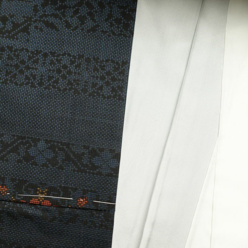 紬 良品 しつけ糸付き 正絹 幾何学柄・抽象柄 袷仕立て 青・紺_画像23