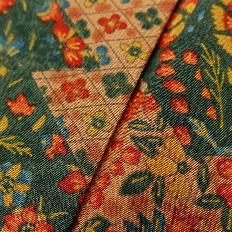 小紋 縮緬 正絹 幾何学柄・抽象柄 袷仕立て 緑・うぐいす色_画像9