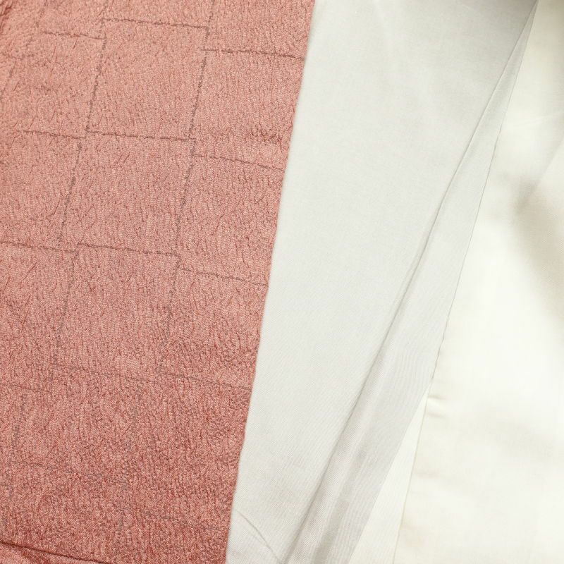 訪問着 ふくれ織 金彩 一つ紋付き 正絹 花柄 袷仕立て ピンク_画像25