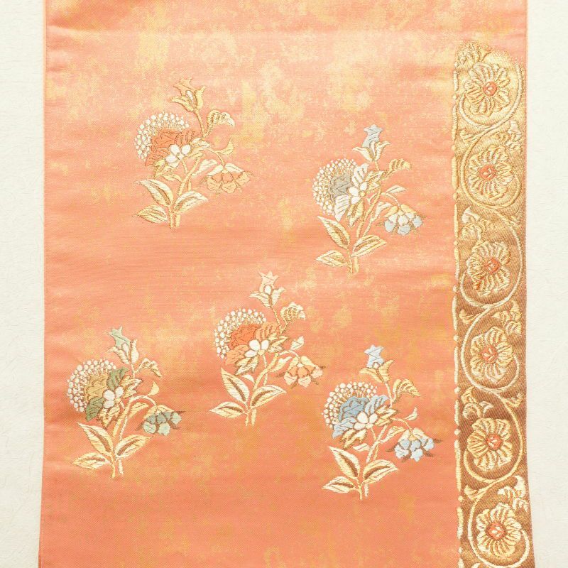 袋帯 太鼓柄 フォーマル用 正絹 木の葉・植物柄 橙_画像12