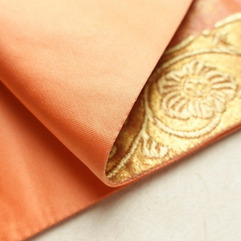 袋帯 太鼓柄 フォーマル用 正絹 木の葉・植物柄 橙_画像16