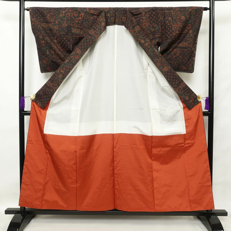 小紋 美品 紬地 正絹 幾何学柄・抽象柄 袷仕立て 紫・藤色_画像3