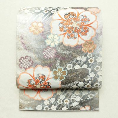 2656 黄土色 金色 花柄 ちょうちょ 袋帯 長さ435㌢幅31㌢ - メルカリ