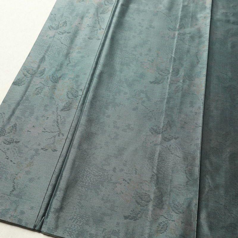 紬 良品 正絹 木の葉・植物柄 袷仕立て 緑・うぐいす色_画像4