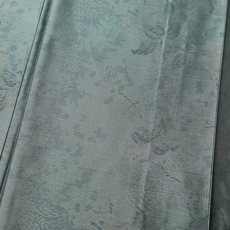 紬 良品 正絹 木の葉・植物柄 袷仕立て 緑・うぐいす色_画像6